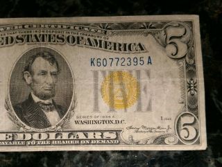 1934 Circulated Five Dollar $5 North Africa Silver Certificate War Note 3