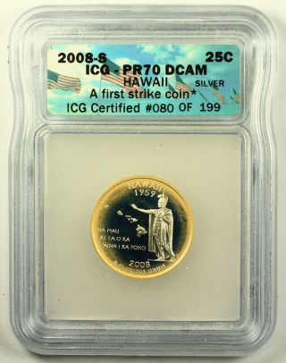 2008 - S Hawaii First Strike Coin Proof Silver Quarter Pr70 Dcam