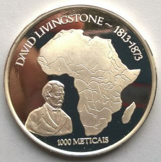 Mozambique 2004 David Livingstone 1000 Meticais Silver Coin,  Proof