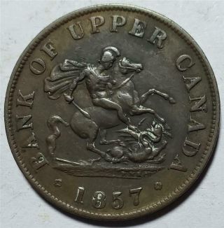 Bank Of Upper Canada,  1/2 Penny Token 1857 Very Fine,  St.  George/dragon,  Copper