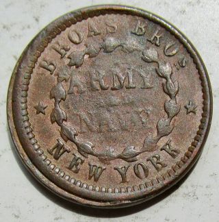 York City Broas Brothers Bakers Civil War Store Card Token Army And Navy