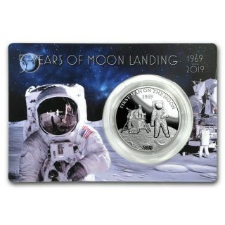 First Man On The Moon Landing 2019 1 Oz Pure Silver Proof Coin - Barbados
