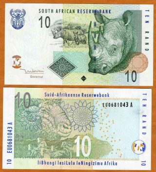 South Africa,  10 Rand,  Nd (2005),  Pick 128,  Unc Rhino Rand