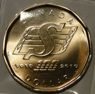 Unc Canada 1910 - 2010 $1 Saskatchewan Roughriders Dollar Loonie Coin