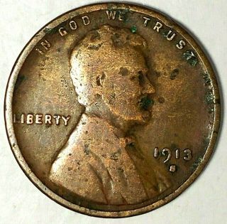 1913 - S 1c Lincoln Wheat Cent 19ucu0403 Hard Date Only 50 Cents For