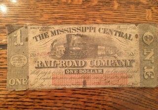 Mississippi Central Railroad Co,  1869 - One Dollar Holly Springs - Us Money