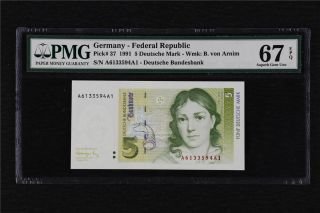 1991 Germany Federal Republic 5 Deutsche Mark Pick 37 Pmg 67 Epq Gem Unc