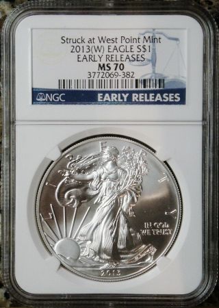 2013 (w) Struck At West Point Silver Eagle Early Releases $1 Ngc Ms70
