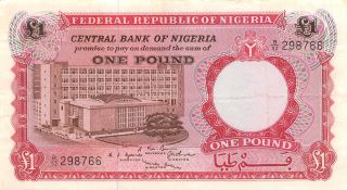 Nigeria 1 Pound Nd.  1967 P 8 Series B/92 Circulated Banknote J9t