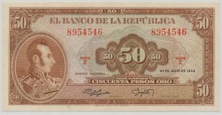 (s) 611072 - 20 Colombia 50 Pesos Oro 1958,  P.  402a_aunc