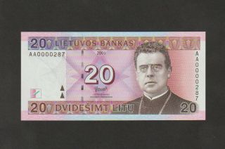 Lithuania 20 Litu Banknote,  2001,  Choice Uncirculated,  Cat 66