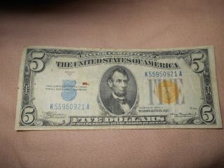 1934 A $5 Five Dollar Us Silver Certificate North Africa Note Fr 2307