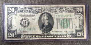 Federal Reserve Series 1934 B Twenty Dollar Bill Old Currency Small Head $20