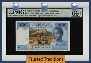 Tt Pk 207ub 2002 Central African States Cameroun 1000 Francs Pmg 66 Epq Gem Unc