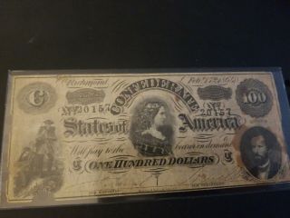 1864 Uncirculated Confederate Currency 100 Dollar Bill Blood Stained 500