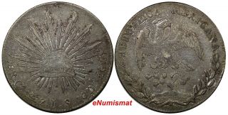 Mexico First Republic Silver 1887 Ga Js 8 Reales Ch.  Xf Guadalajara Km 377.  6