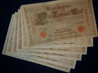 1000 Reichsmark Mark 1910 German Au - Unc Some Consecutive,  1 Note