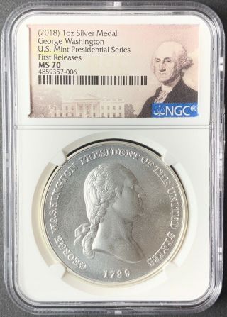 2018 1oz Silver Medal George Washington U.  S.  Presidential Series Ngc Ms70