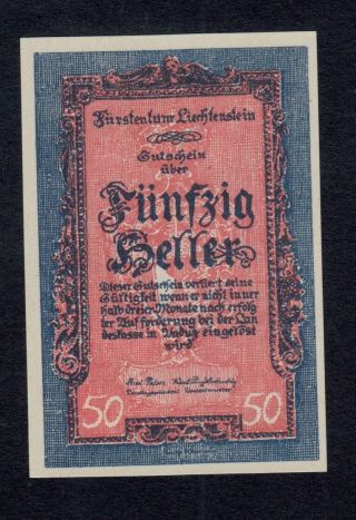 Liechtenstein 50 Heller 1920 Pick 3 Unc.