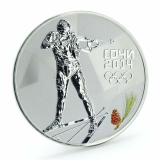 Russia 3 Rubles Winter Olympics Sochi - Biathlon Silver Coin 2014