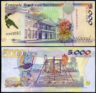 Suriname 5000 5,  000 Gulden 1999 P 143 B Unc Nr