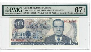 P - 237b 1981 10 Colones,  Costa Rica,  Banco Central,  Pmg 67epq Gem
