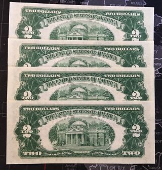(4) 1953 U.  S.  $2 RED TWO DOLLAR SEQUENTIAL NOTES / (4 IN ALL) 2