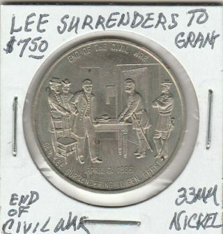 (z) Token - End Of Civil War - Lee Surrenders To Grant - 33 Mm Nickel