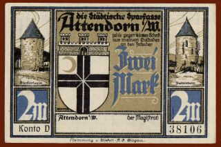38541 Attendorn,  Germany 1921 - 1922.  Notgeld – Local Banknote 2 Mark