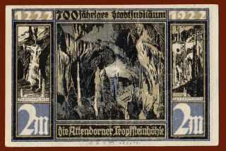 38541 Attendorn,  Germany 1921 - 1922.  Notgeld – local banknote 2 Mark 2