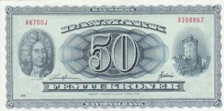 50 Kroner Vf Crispy Banknote From Denmark 1970 Pick - 45