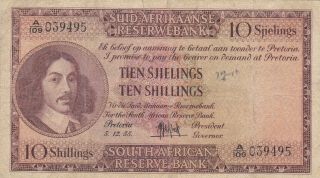 10 Shillings Fine Banknote From British South Africa 1955 Pick - 90c