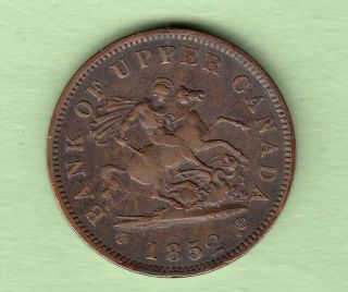 1852 Bank Of Upper Canada One Penny Bank Token Fine