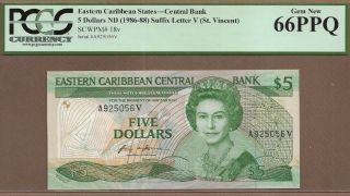 East Caribbean States: 5 Dollars Banknote,  (unc Pcgs66),  P - 18v,  1986,