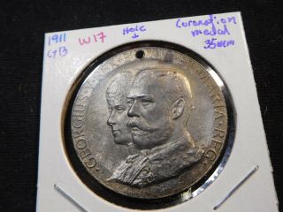 W17 Great Britain 1911 King George V & Queen Mary Coronation Medal 35mm Holed
