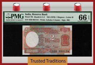 Tt Pk 79i Nd (1976) India - Reserve Bank 2 Rupees Pmg 66 Epq Gem Uncirculated