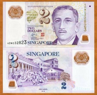 Singapore,  2 Dollars,  Nd (2011),  Polymer,  P - 46 -,  Unc Two Triangles