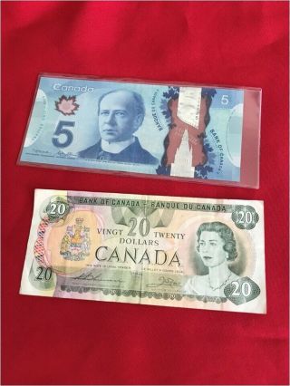 Bank Of Canada $20 Bank Note 1979 And 2013 $5 Bank Note