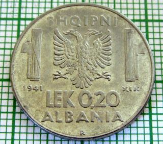 Albania Vittorio Emanuele Iii 1941 0.  20 Lek,  Wwii Coinage,  Stainless Steel