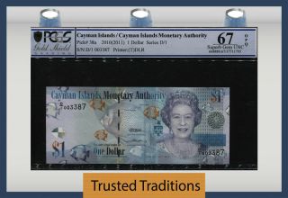 Tt Pk 38a 2010 Cayman Islands 1 Dollar Queen Elizabeth Ii Pcgs 67 Opq Gem