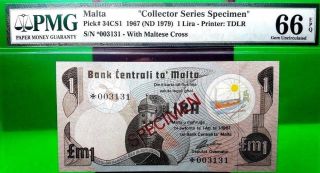 Money Malta 1 Lira 1967 Nd 1979 Specimen Pmg Gem Unc Pick 34cs1 Value $480