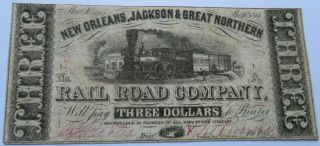 1861 $3 Orleans,  Jackson & Great Northern Rail Road Company Note (301857h)