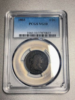 1803 Draped Bust Half Cent 1/2c Pcgs Vg10 - Color