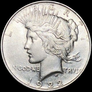 1922 - D Silver Peace Dollar Closely Uncirculated High End Denver Collectible Nr