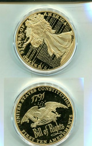 Bill Of Rights 2014 70 Mm Gold Plated Proof Medal 4392m