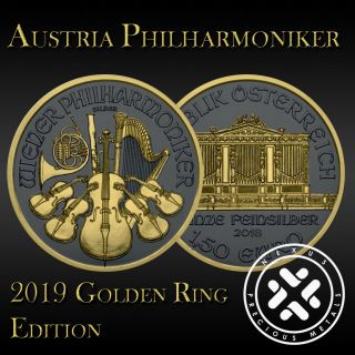 Austria 2019 Wiener Philharmoniker Silver 999 1oz Golden Ring Edition