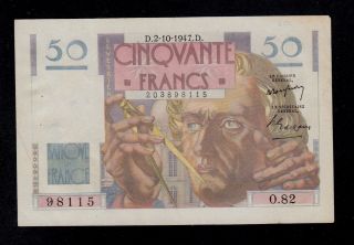 France 50 Francs 1947 Pick 127b Vf.