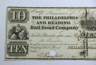 1840 $10 Ten Dollars The Philadelphia and Reading Railroad Company Obsolete Curr 2