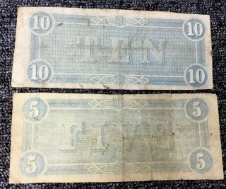 1864 $10 & $5 The Confederate States & United States Of America Notes 4