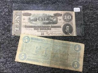 1864 $10 & $5 The Confederate States & United States Of America Notes 5